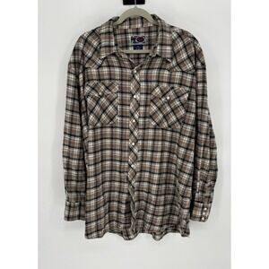 Williams Bay Flannel Pearl Snap Long Sleeve Brown Plaid Cotton‎ Shirt XXL